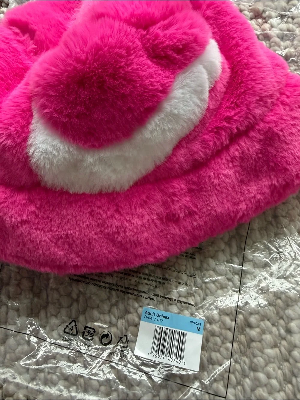 Nike Hot Pink Faux Fur Kids Bucket Hat with White Swoosh